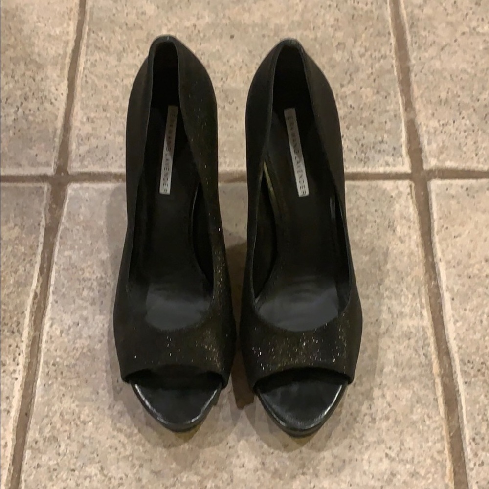 Vera Wang Lavender Black Glitter Platform Heels